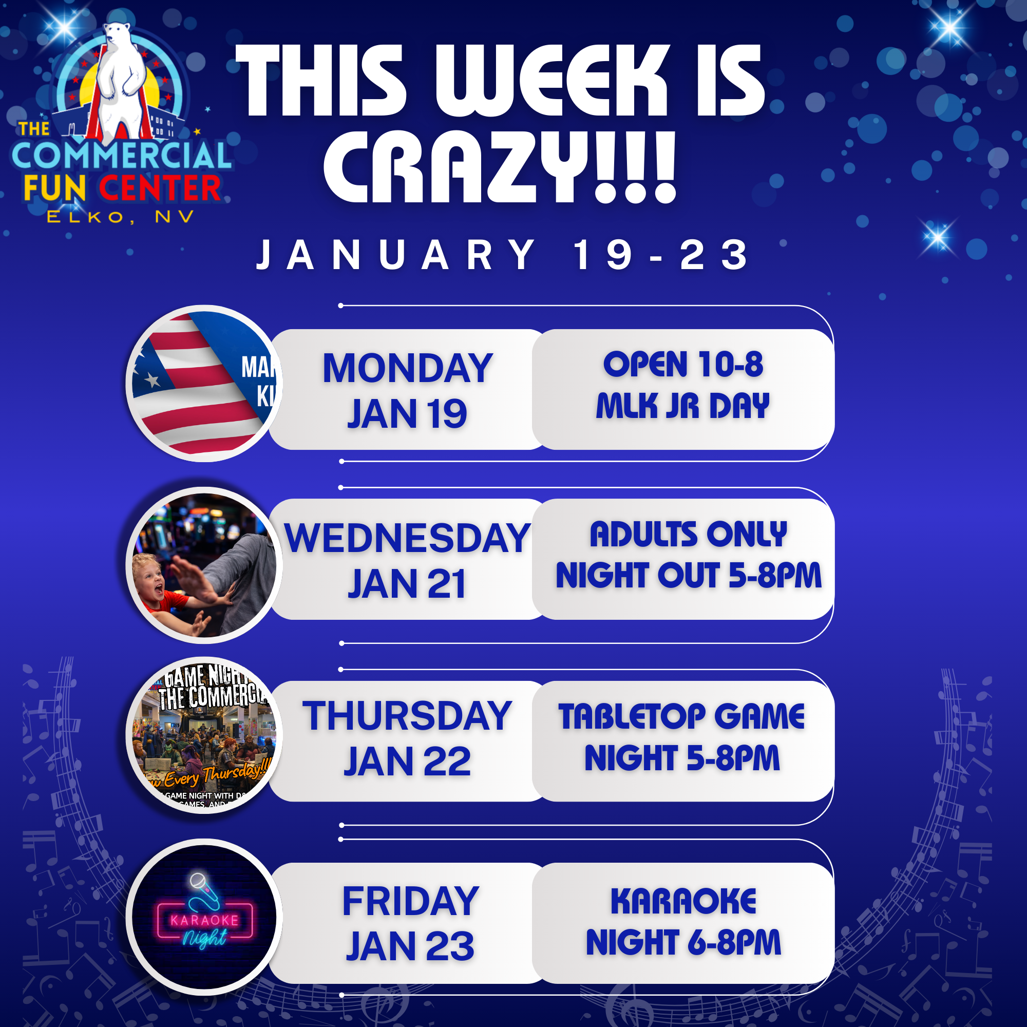 ELKO — this week is packed at The Commercial Fun Center.