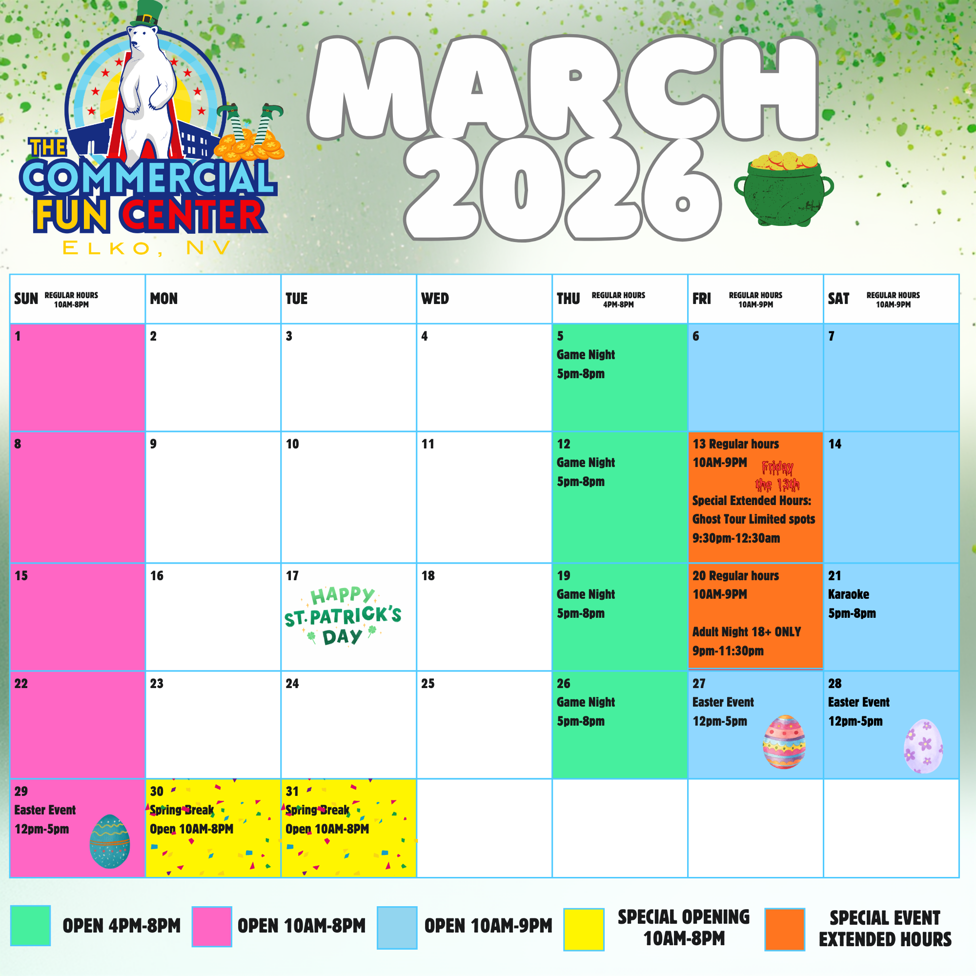 MARCH IS PACKED AT THE COMMERCIAL FUN CENTER